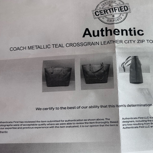 Coach Mini City Zip Tote Teal Metallic Crossgrain Leather - EUC with COA - Picture 14 of 14